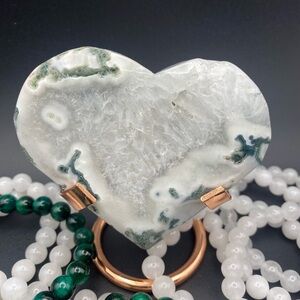 Moss Agate Heart with Druzy